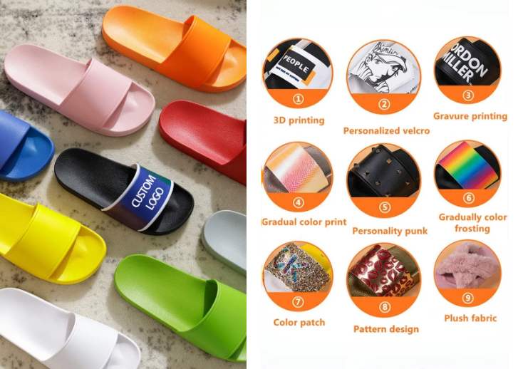 3D Printed Raised Multi Color Logo on Custom Slippers by Jinhua Shoes